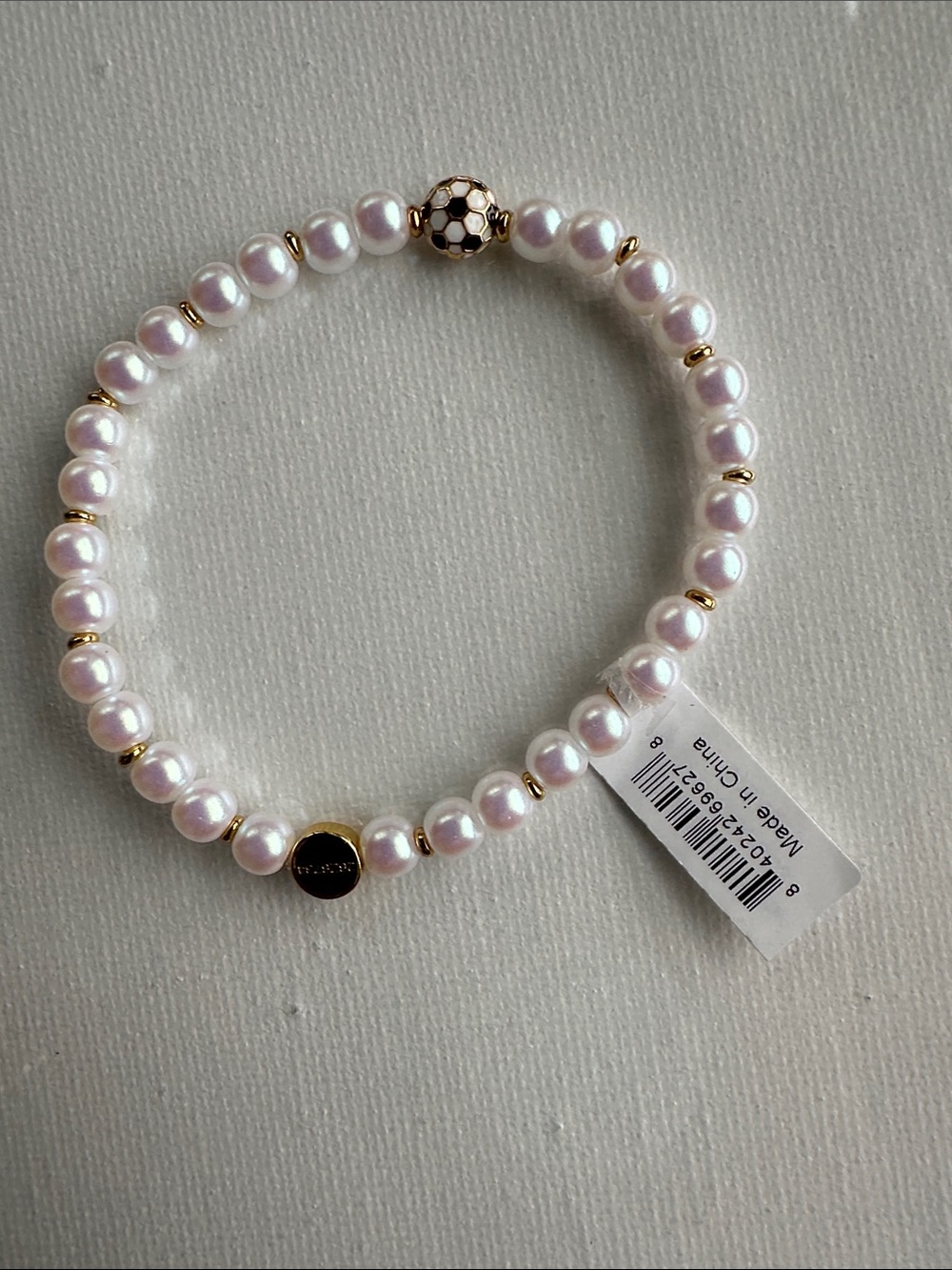 Little Words Project Soccer Pearl Base Bracelet with Gold Accents White Size ML - Picture 4 of 8